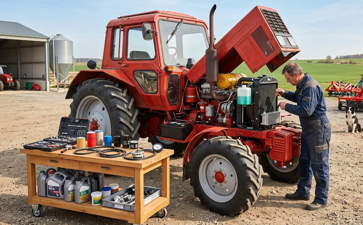 Traktor karbantartás a szezon kezdete előtt MTZ traktoron