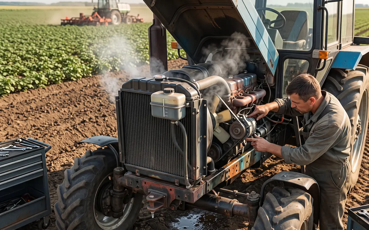 Traktor túlmelegedés hibaelhárítása nyitott motorháztetővel